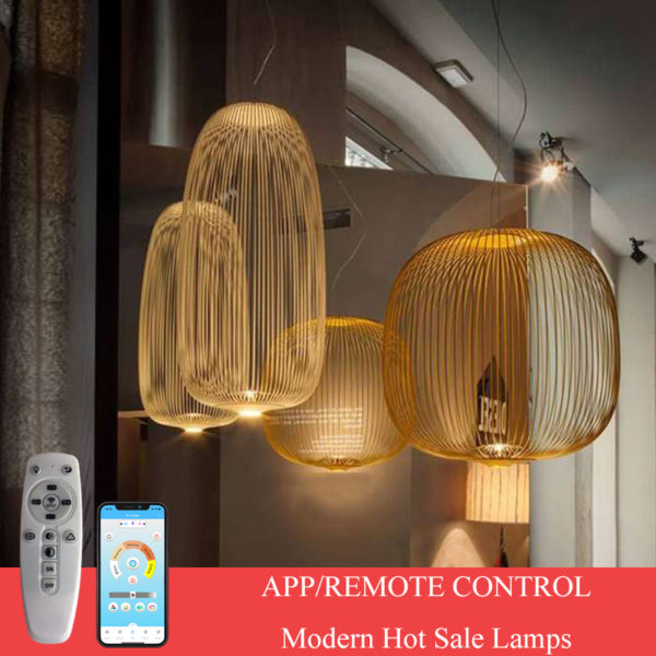 Remote Foscarini Spokes 1/2 Chandeliers Lighting Modern Triac Dimmable LED Pendant Lamp Bird Cage lustre Hanging Light Fixtures 1