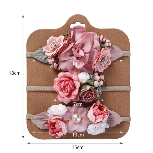 7Sets/Lot Artificial Flower Baby Nylon Hair Band Elastic Pearl Fake Floral Headband Handmade Hairbands Toddler Photography Props 2