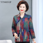 YTNMYOP Fashion Print Blouse Women Middle-aged 5XL Loose Shirts Ladies Turn-down Collar Pockets Spring Blouses High Quality 4