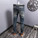 Streetwear Fashion Men Jeans Retro Dark Blue Elastic Slim Fit Ripped Jeans Men Embroidery Designer Vintage Casual Denim Pants 4