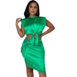 Echoine Summer Green Silk Hight Quality Sleeveless Tank Top Lace Up Pleated Stacked Skirt Two Piece Set Skinny Skirt Set Outfits 4