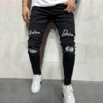 Autumn Men's Jeans Korean Style Patch Frayed Stretch Cowboys Trousers Male Casual Small Feet Slim Fit Denim Pants Pencil Pants 6