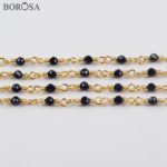 BOROSA 3Meters 2mm Blue Sand Stone Beads Faceted Brass Chains Beaded Chains Jewelry Accessories JT249 1