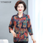 YTNMYOP Fashion Print Blouse Women Middle-aged 5XL Loose Shirts Ladies Turn-down Collar Pockets Spring Blouses High Quality 5