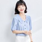 Shirts Women's Summer Casual Puff Sleeve Chiffon Blouse Tops Women's Short Sleeve Top Female Clothing 2