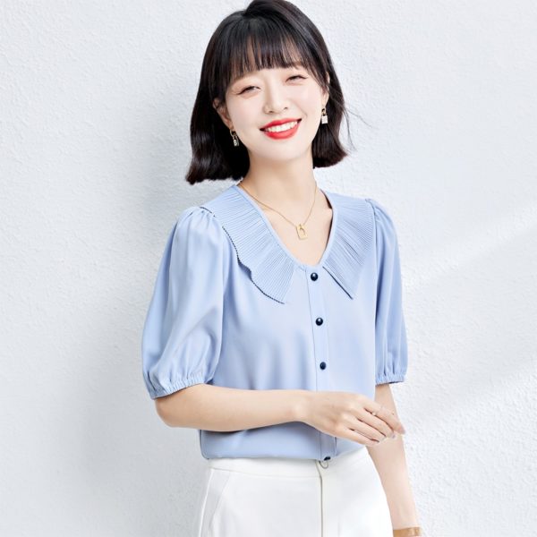 Shirts Women's Summer Casual Puff Sleeve Chiffon Blouse Tops Women's Short Sleeve Top Female Clothing 2