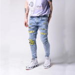 Street Fashion Blue Jeans for Boys Personality Ripped Patchwork Skinny Denim Pants Mens Washed Cotton Stretch Cowboys Trousers 3