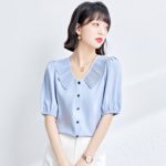 Shirts Women's Summer Casual Puff Sleeve Chiffon Blouse Tops Women's Short Sleeve Top Female Clothing 4