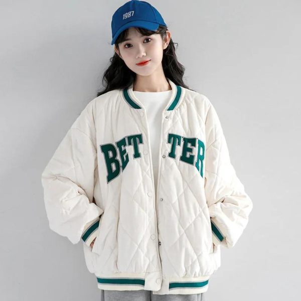 2022 Spring and Autumn New Printed Letter Jacket Women's Short Coat Winter Korean Loose Student Thickened Baseball Suit Fashion 1