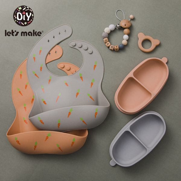 Let'S Make 5PC Newborn Baby Waterproof Stereo Feeding Tableware Bibs Silicone Baby Bibs Robbert For Kids Toddler Feedings 1