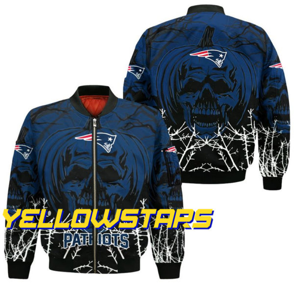 Cool skull patriots graffiti blue pumpkin Halloween jacket winter coat bomber jacket 1