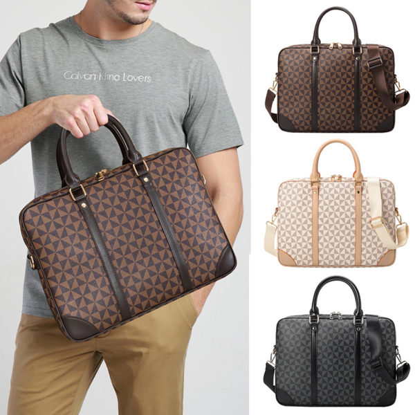 Printed Leather Business Briefcase Men/Women Messenger Bag 14/16 inches Laptop Shoulder Bag Crossbody Bags Computer Handbag 1