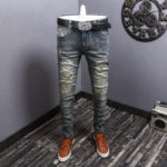 Streetwear Fashion Men Jeans Embroidery Designer Retro Blue Elastic Slim Fit Ripped Jeans Men Vintage Casual Denim Pants Hombre 2