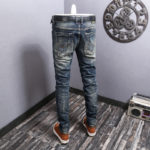 Streetwear Fashion Men Jeans Retro Dark Blue Elastic Slim Fit Ripped Jeans Men Embroidery Designer Vintage Casual Denim Pants 5