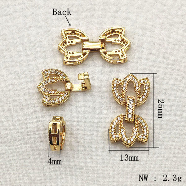 NEW ARRIVAL! 25x13mm 20Sets Plating Real Gold Cubic Zirconia Clasps&Hooks Connectors For Handmade Bracelet Parts DIY Accessories 2