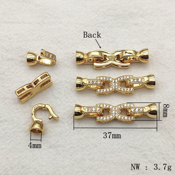 NEW ARRIVAL! 37x8mm 20Sets Plating Real Gold Cubic Zirconia Clasps&Hooks Connectors For Handmade Bracelet Parts DIY Accessories 2