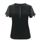 Hollow Out Women Blouses Solid Short Sleeve Lace Buttons Sexy Casual Blouse Tops Camisa Femenina Blouse Women Chemise Femme 4