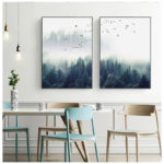 Nordic Fog Forest Birds Landscape Canvas Painting Poster Print Wall Art Picture Living Room Home Office Decor Cuadros 4