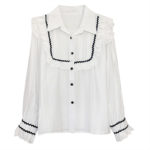 Korean Casual All-Match White Blouse Women2021 Spring New Lapel Ruffle Sweet Fashion Trumpet Sleeve Elegant Style Blouses Autumn 6