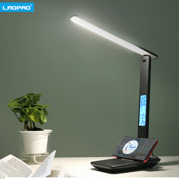 LAOPAO Modern Business Led Office Desk Lamp Touch Dimmable Foldable With Calendar Temperature Alarm Clock table Reading Light 1