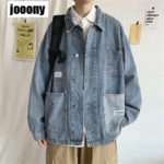 Men's Fashion Denim Jacket Korean Clothes Spring and Autumn Loose Student Multi-pocket Tooling Jacket Men Men Jeans Jacket 1