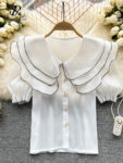 SINGREINY Ruffled Korean Style Women Blouse 2022 Summer Casual Fashion Vacation Solid Single Breasted Ladies Slim Tops 4