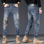 Mens Ripped Patchwork Jeans Blue Slim Fit Hole jean Pants Casual Biker Trousers Streetwear 2022 High Quality Denim Man Clothing 1