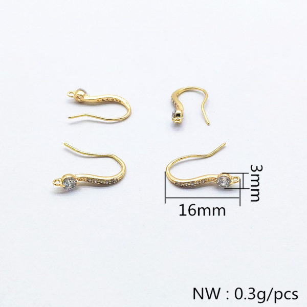 New arrival!16x3mm50pcs Cubic Zirconia/Real gold-plated ear hooks for Hand Made Earrings DIY parts,Jewelry Findings & Components 2