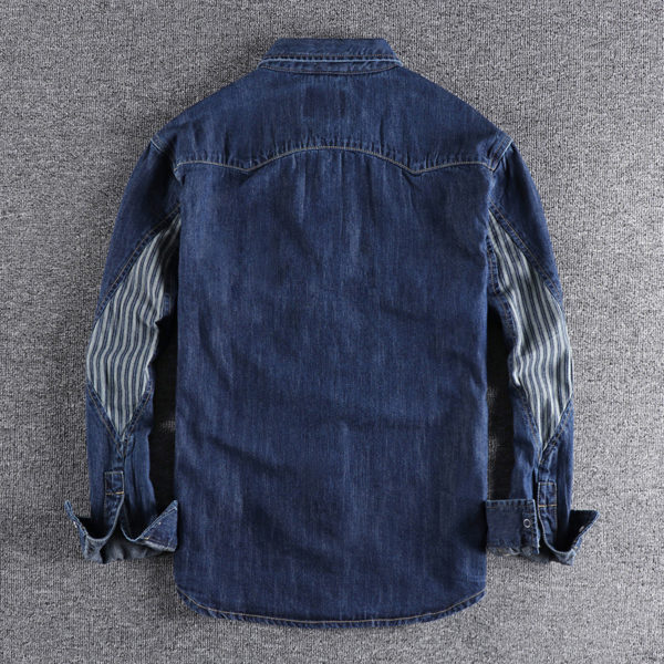 Denim Shirt Men Cotton Jeans Shirt American Retro Washed Fashion Pocket Slim Long Sleeve Cowboy Shirt Stylish Slim Tops Shirts 2