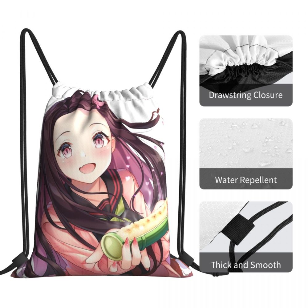 Nezuko Kamado Demon Slayer Anime Portable Sports Drawstring Bags Riding Backpack Gym Clothes Storage Backpacks 4