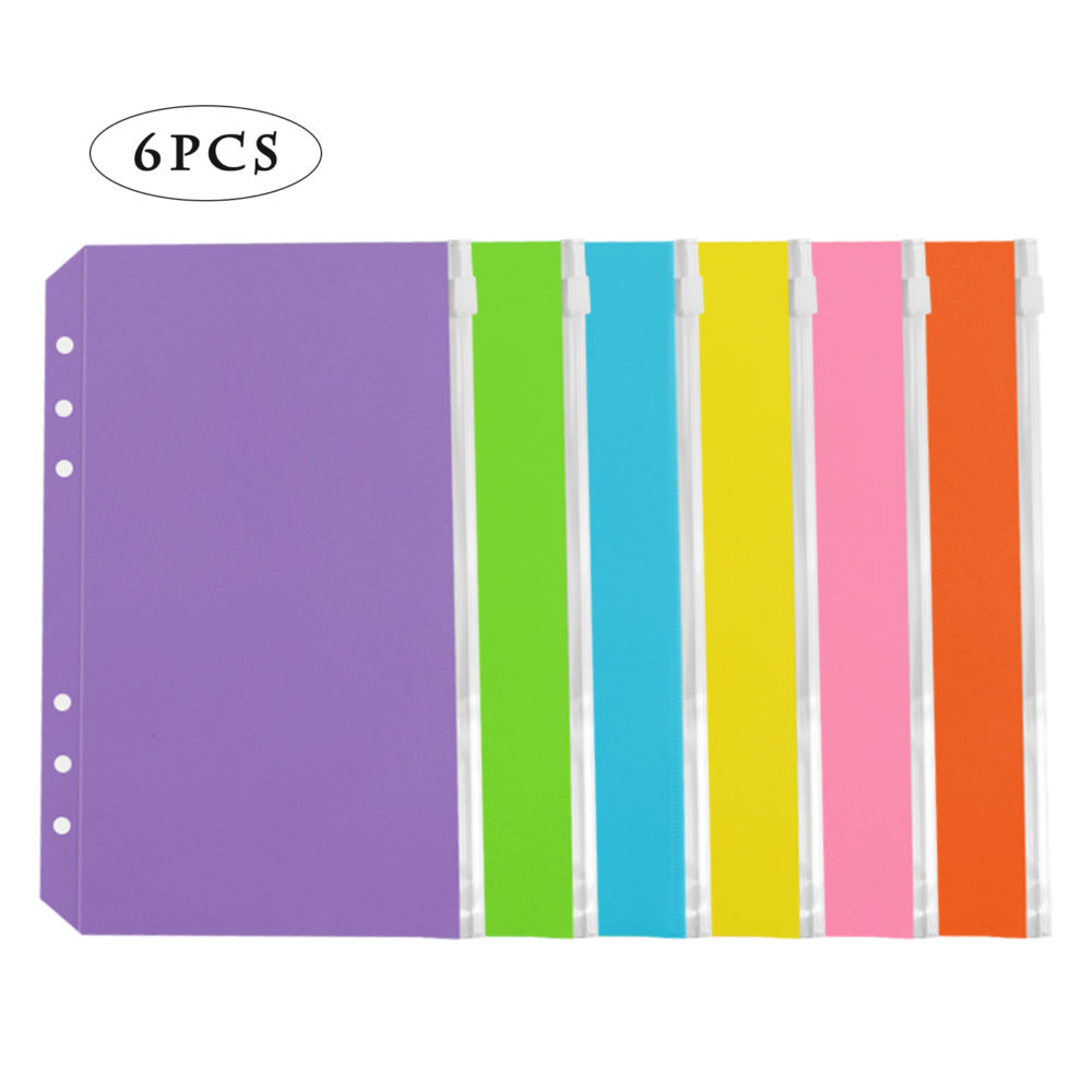 6pcs A6 PVC Budget Binder Colorful 6 Holes Loose Leaf Zipper Bag Waterproof File Bags For Office Documents Accessories 1