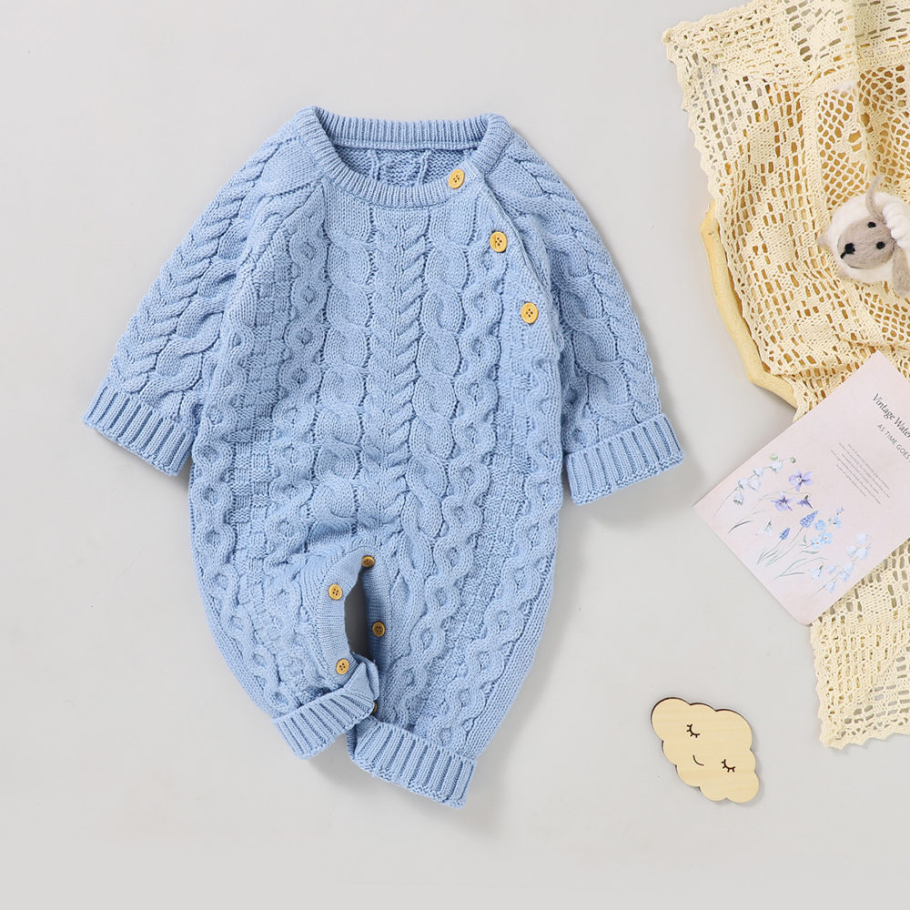 Baby Rompers Newborn Infant Kids Boy Girl Jumpsuits Playsuits 0-18m Autumn Winter Solid Knitted Children Overalls Clothes Outfit 3