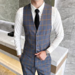 2 Pcs Set Vest Pants / 2022 Fashion New Men's Casual Boutique Lattice Business Slim Suit Waistcoat Trousers 1