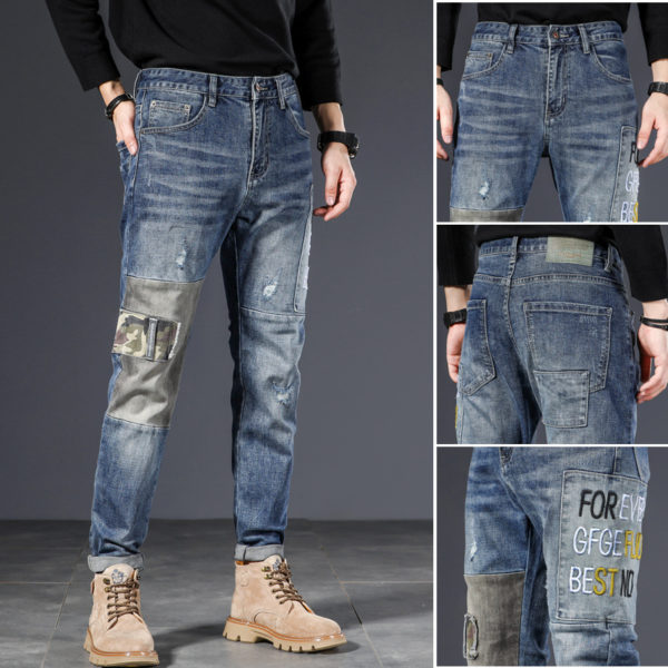 Mens Ripped Patchwork Jeans Blue Slim Fit Hole jean Pants Casual Biker Trousers Streetwear 2022 High Quality Denim Man Clothing 2