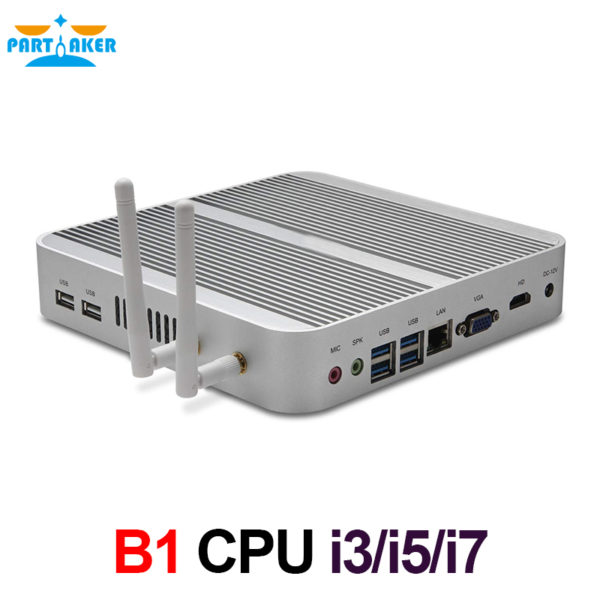 Partaker B1 Mini PC Fanless Micro Computer i3 i5 i7 with Intel Core i3 4005u i5 4200u i5 5250u i7 4500u Windows 10 Free WiFi 1