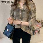 QOERLIN M-4XL See Through Sexy Plaid Shirt Women Summer 2021 New Korean Loose Causal Sun Protection Jacket Blouse Coat Girly 4