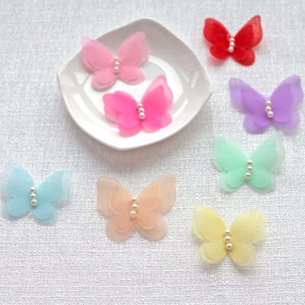 50pcs 35x40mm Organza Fabric Butterfly Sew Pearl For Baby Girl DIY Hair Clip Accessories Patches For Decr 1