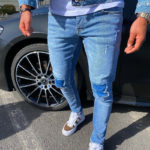 Street Fashion Blue Jeans for Boys Personality Ripped Patchwork Skinny Denim Pants Mens Washed Cotton Stretch Cowboys Trousers 4