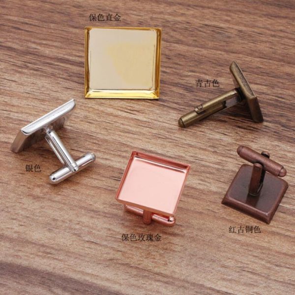 100pcs into 16-18-20-25mm tray square bezel blank cufflink settings cabochon base French cufflinks shirt accessories 1