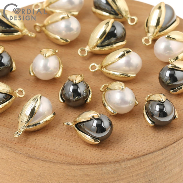 Cordial Design 100Pcs 12*20MM DIY Making/Earrings Accessories/Charms/Flower With Imitation Pearl/Tulip Shape/Hand Made/Pendant 2