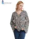 Plus Size Women Zebra Print Striped Blouse Spring Summer Long Sleeve Loose Lace-up V Neck Shirt European American Women's wear 2