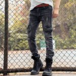 New Fashion Brand Hole Ripped Slim Fit Mens Denim Pencil Pants Full Length Moto Biker Zipper Pockets Cowboy Trousers Plus Size 3