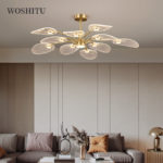 WOSHITU LED Ceiling Lamp Nordic Copper Chandeliers for Bedroom Living Room Lotus Leaf Shape Design Home Decor Lighting Fixture 1