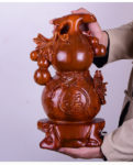 40CM Large-GOOD HOME office Spiritual efficacious Mascot # Handmade Red sandalwood carving FU gourd FENG SHUI statue 1