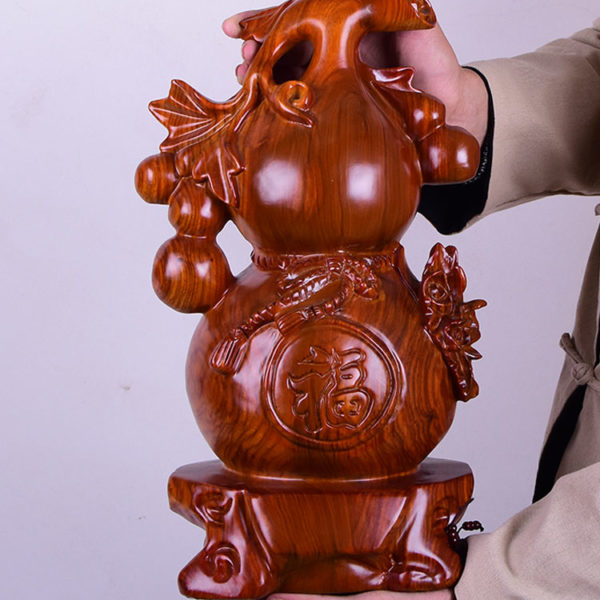 40CM Large-GOOD HOME office Spiritual efficacious Mascot # Handmade Red sandalwood carving FU gourd FENG SHUI statue 1