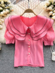 SINGREINY Ruffled Korean Style Women Blouse 2022 Summer Casual Fashion Vacation Solid Single Breasted Ladies Slim Tops 1