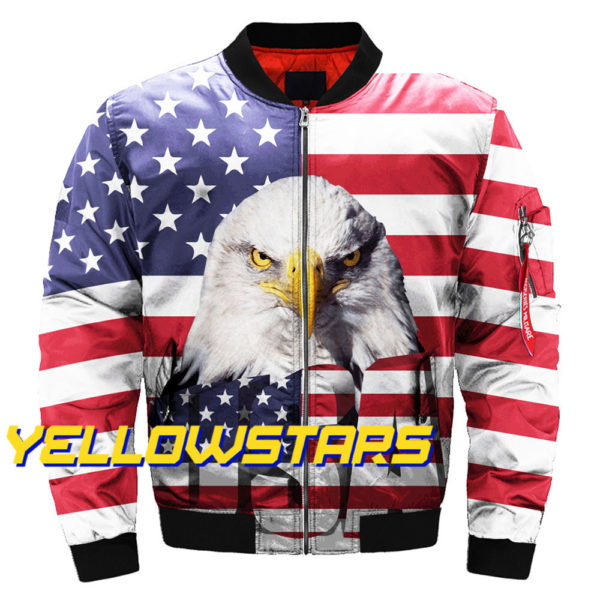 Cool bald eagle American flag print fashion streetwear men's casual bomber jacket 1