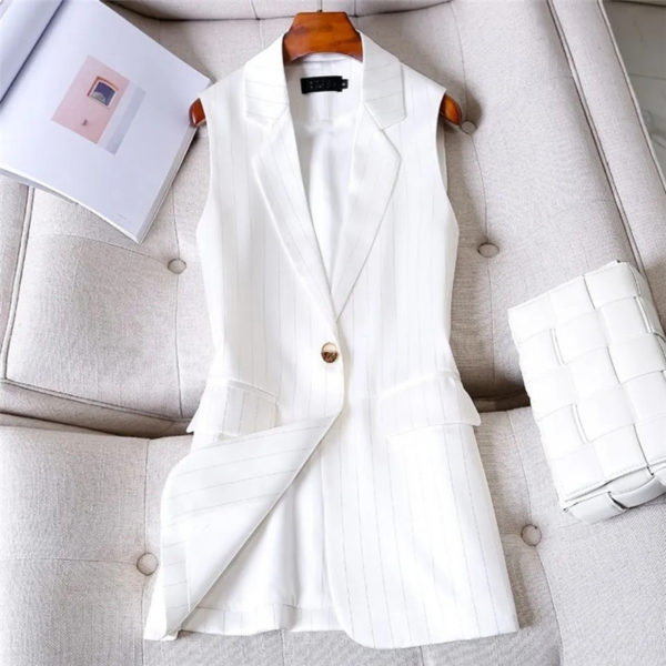 White Black Women's Vest Waistcoat Mid-Length 2022 Spring Autumn New Slim Suit Vest Jacket Sleeveless Blazer Female Coat Tops 2