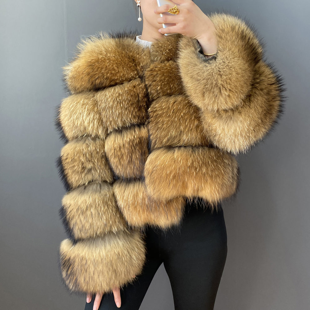 2022 New Real Fur Coat 100% Real Natural Raccoon Fur Coat Women High-Quality Fur Jacket Luxury Female Fur Coats Leather Coat Hot 1