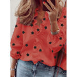 Leisure Fashion Star Print Shirts V-neck Ruffled Top Lady Slim Long Sleeve Oversized Shirt Womens Blouses Spring Blusas Mujer 3